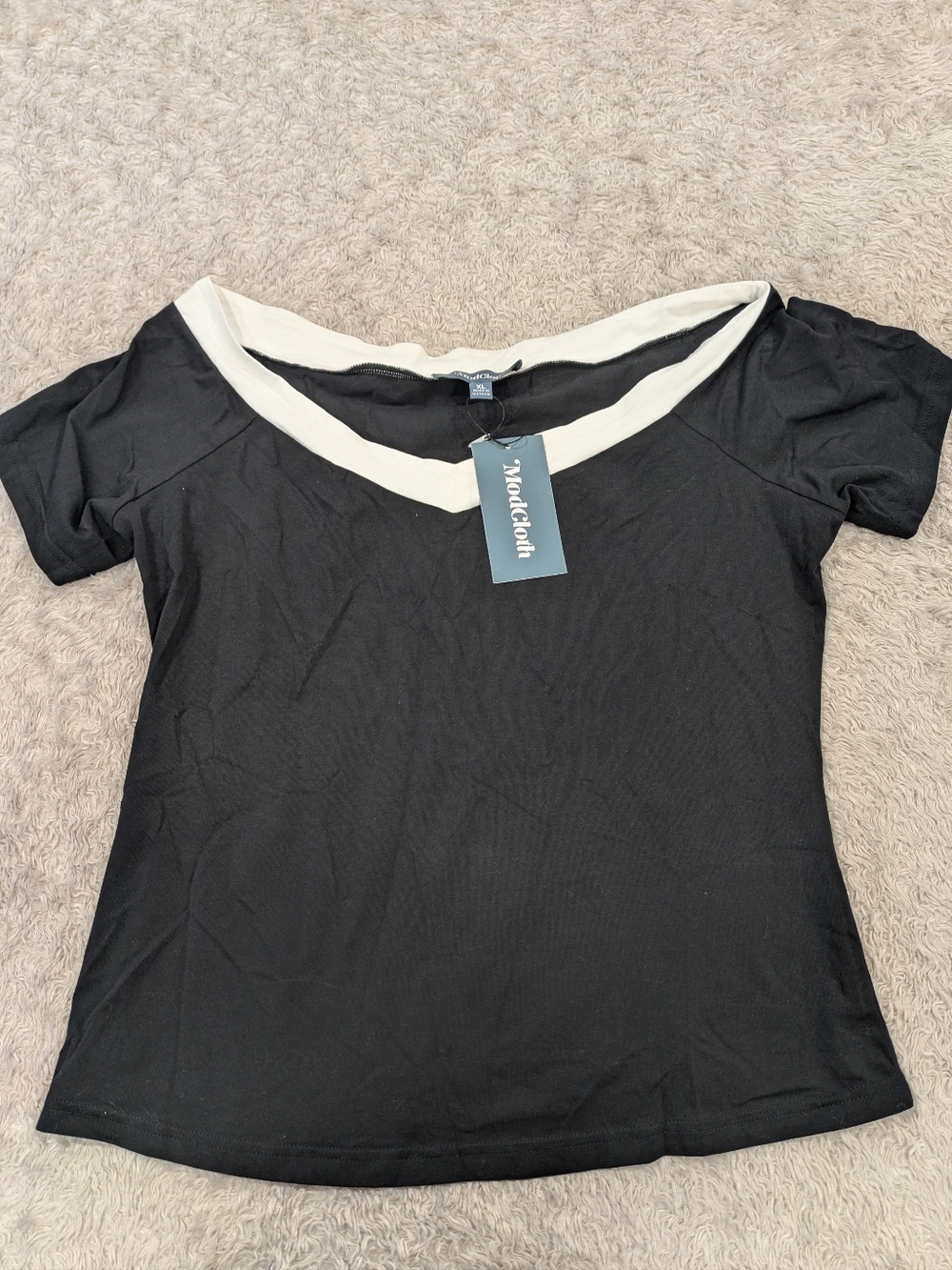 NWT Modcloth Bistro Treat Black & White Off The Shoulder Top Sz XL